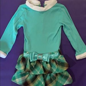 Festive 4T Ruffled Aqua & Plaid dress 👗